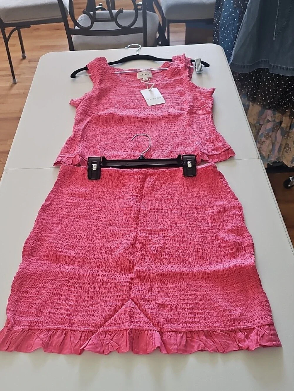 Heyson Women's Pink Sleeveless Smocked Top And Mini Matching Skirt Set.